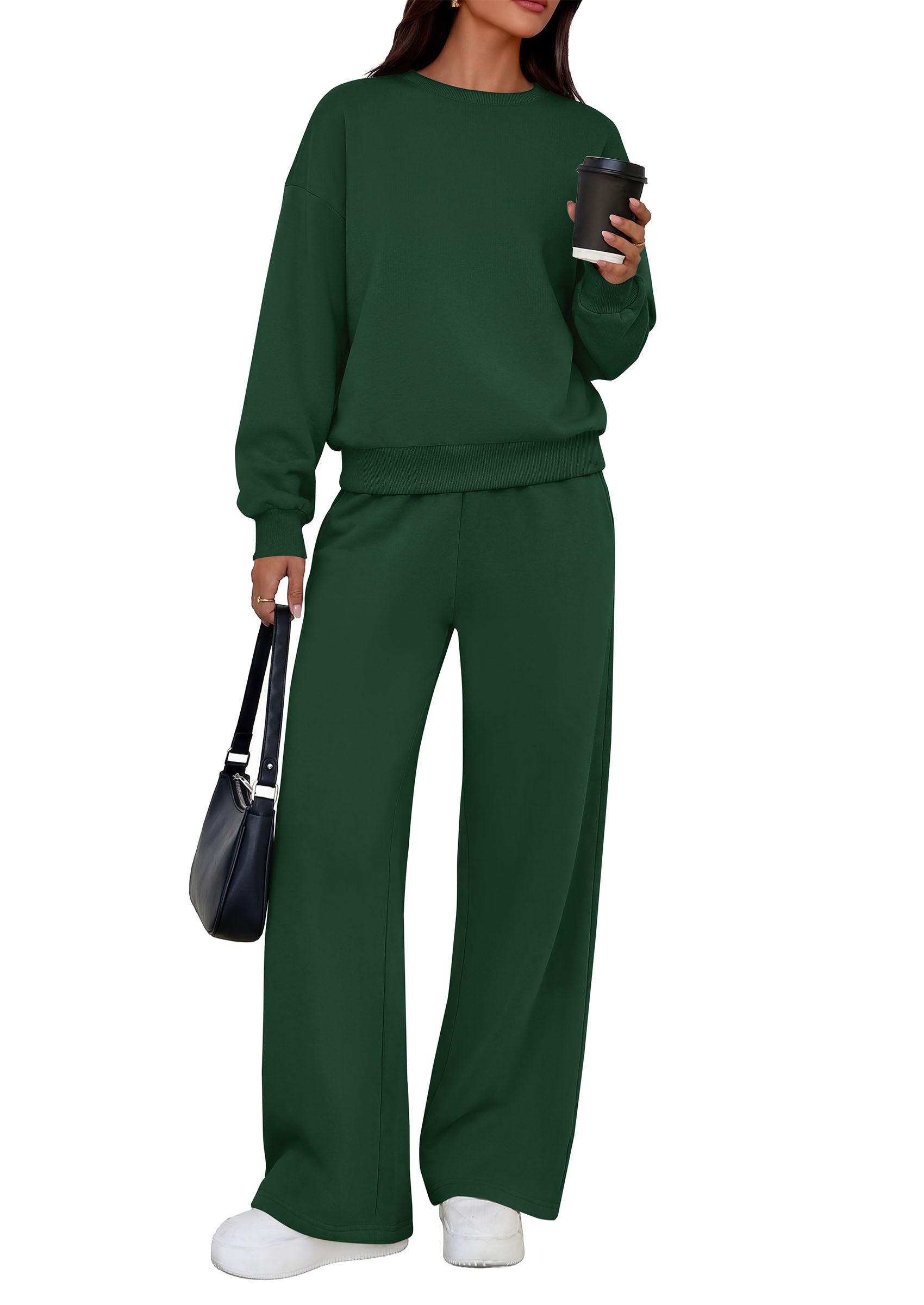 PRETTYGARDEN 2 Piece Lounge Sets for Women Casual Sweatsuits | Soft Stretchy,Drop Shoulder Crew Neck Sweatshirt & Wide Leg Pants,Workout Airport Matching Set Tracksuit,Fall Winter Outfits