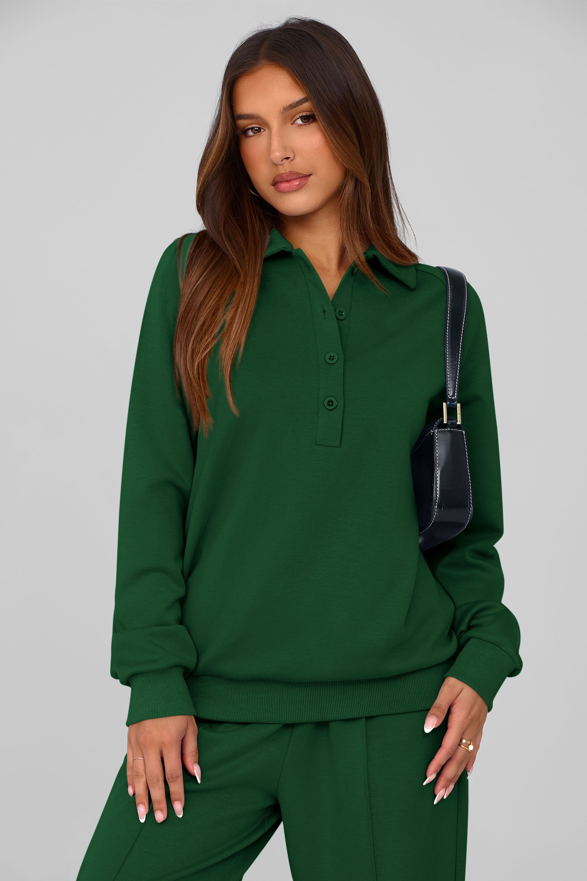PRETTYGARDEN Women Fall 2 Piece Outfits Sweatsuits Quarter Button Long Sleeve Sweatshirt Wide Leg Pants Tracksuit Lounge Sets