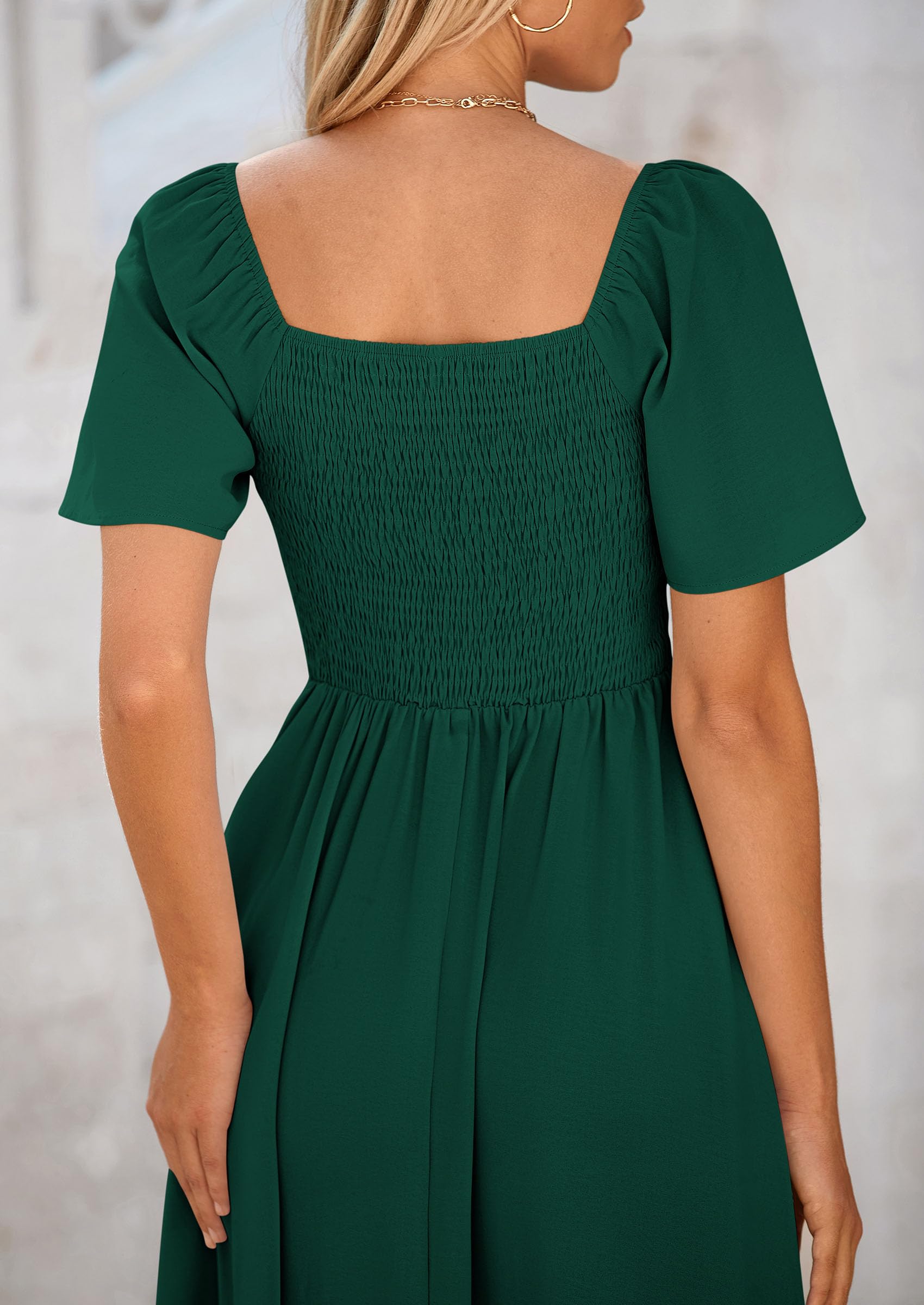 PRETTYGARDEN Summer Dress for Women Casual Short Sleeve Bow Tie V Neck Ruffle Midi Flowy Dresses