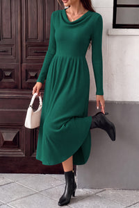 PRETTYGARDEN Women Casual Cowl Neck Long Sleeve Midi Dress