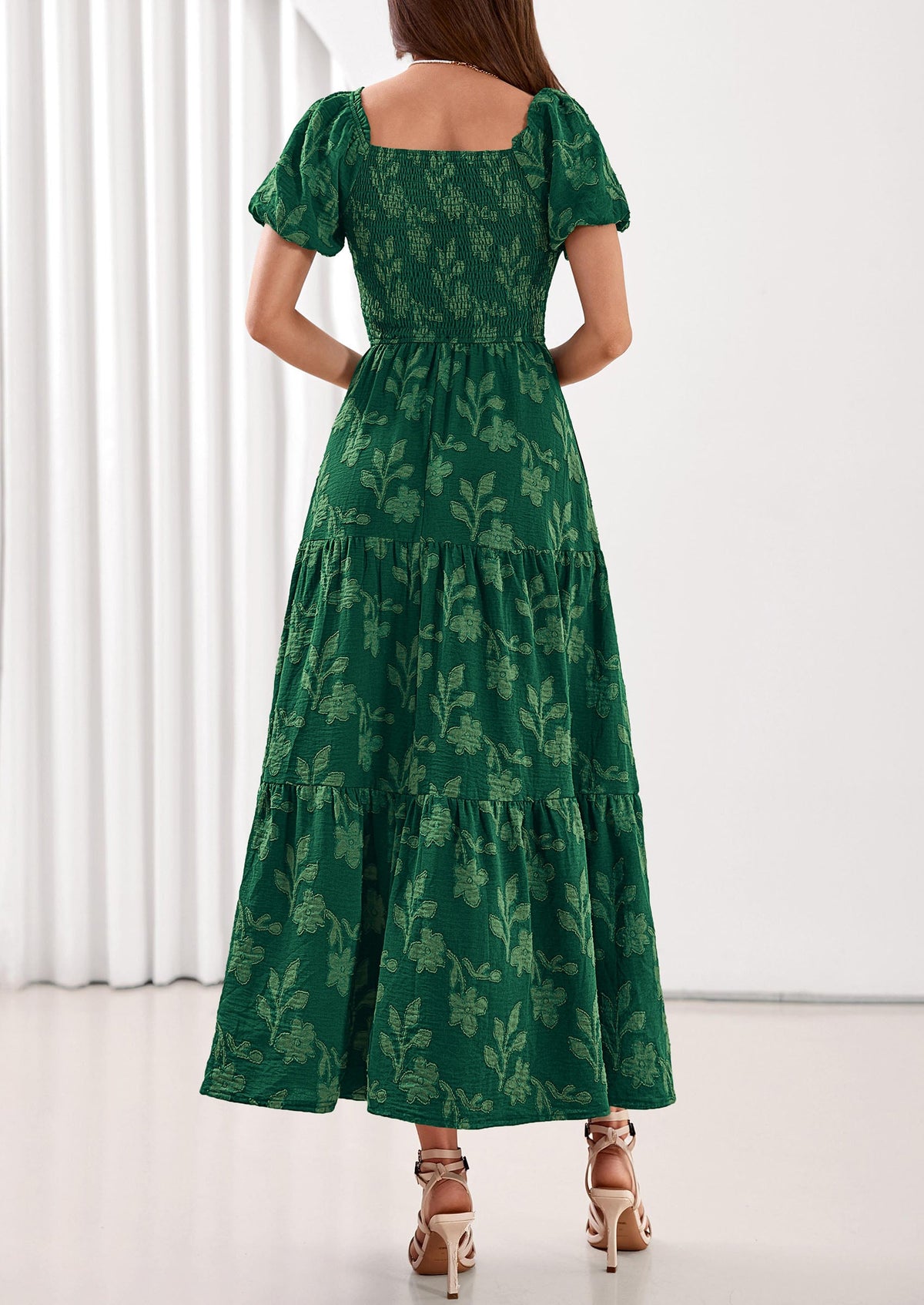 PRETTYGARDEN Women's 2026 Summer Boho Maxi Dresses Floral Short Sleeve Square Neck Smocked Flowy Long Dress Vacation Outfits PRETTYGARDEN