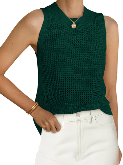 PRETTYGARDEN Summer Crochet Tank Tops for Women 2026 Casual Crewneck Hollow Out Loose Knit Sleeveless Sweater Vest Top Trendy PRETTYGARDEN
