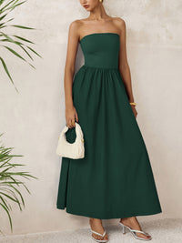 PRETTYGARDEN Women Summer Elegant Strapless Maxi Dress Tube Top Dress A Line Flowy Long Wedding Party Cocktail Dresses