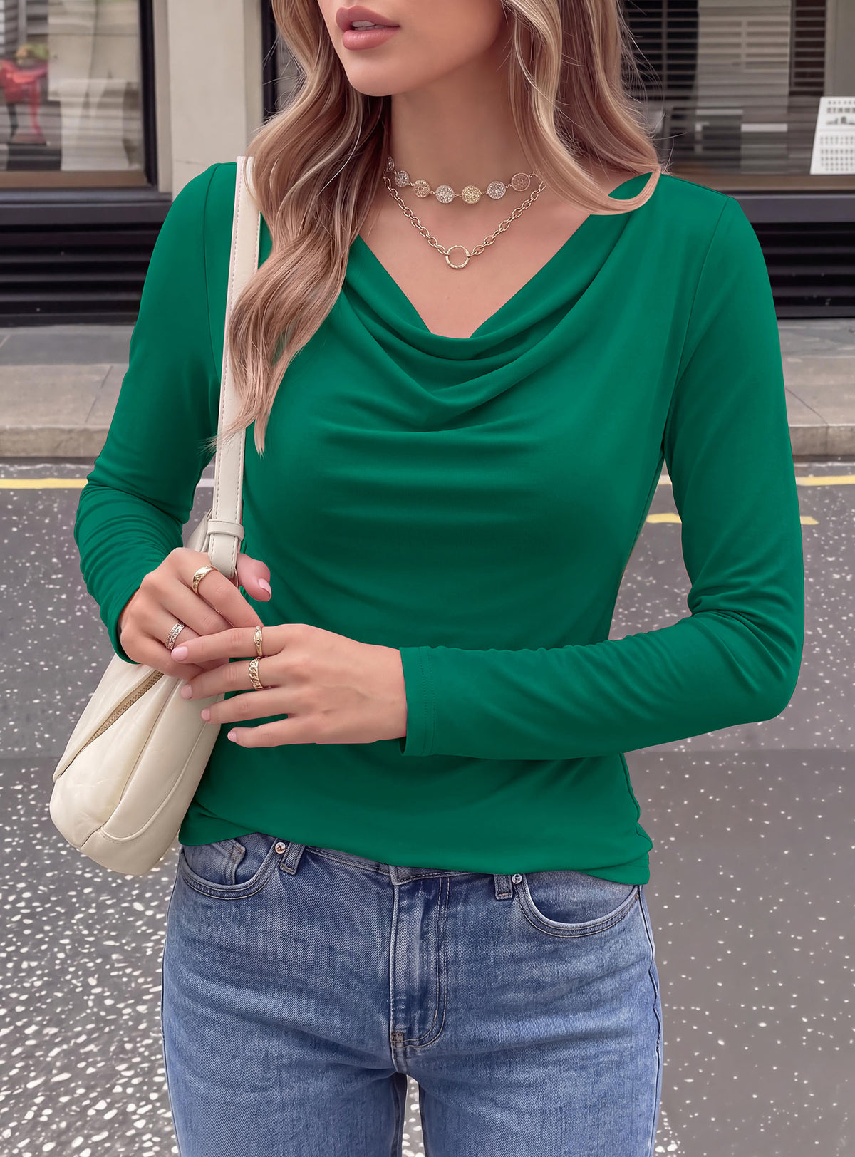 PRETTYGARDEN Cowl Neck Tops for Women Fashion Long Sleeve Shirt  Comfy Ruched Shirts, Soft Lightweight Knit, Chic Cowl Neck Top, Casual Going Out Outfits, Fall Winter Trendy Clothes