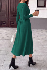PRETTYGARDEN Women Casual Cowl Neck Long Sleeve Midi Dress