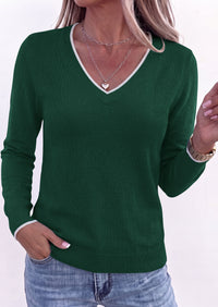 PRETTYGARDEN Women's V Neck Sweater Long Sleeve Knit Tops | Contrast Trim, Cozy Lightweight Pullover, Loose Basic Soft, Business Casual, Holiday Vacation Outfits, Fall Winter Clothes