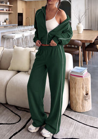 PRETTYGARDEN Women's 2 Piece Sweat Set Casual Fall Outfits | Zip Up Sweatshirt,Wide Leg Pants Sweatsuits,Side Stripes,Matching Lounge Sets,Athletic Wear for Airport,Jogging,Travel,Daily