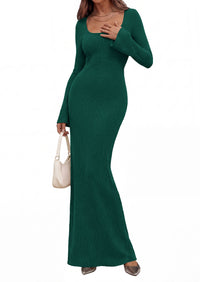 PRETTYGARDEN Women's Fall Long Sleeve Maxi Bodycon Dresses | Soft Stretchy Ribbed Knit, Bell Sleeve Square Neck Mermaid, Elegant Long Dress, Wedding Guest Party, 2026 Winter Clothing
