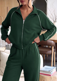 PRETTYGARDEN Women's 2 Piece Sweat Set Casual Fall Outfits | Zip Up Sweatshirt,Wide Leg Pants Sweatsuits,Side Stripes,Matching Lounge Sets,Athletic Wear for Airport,Jogging,Travel,Daily