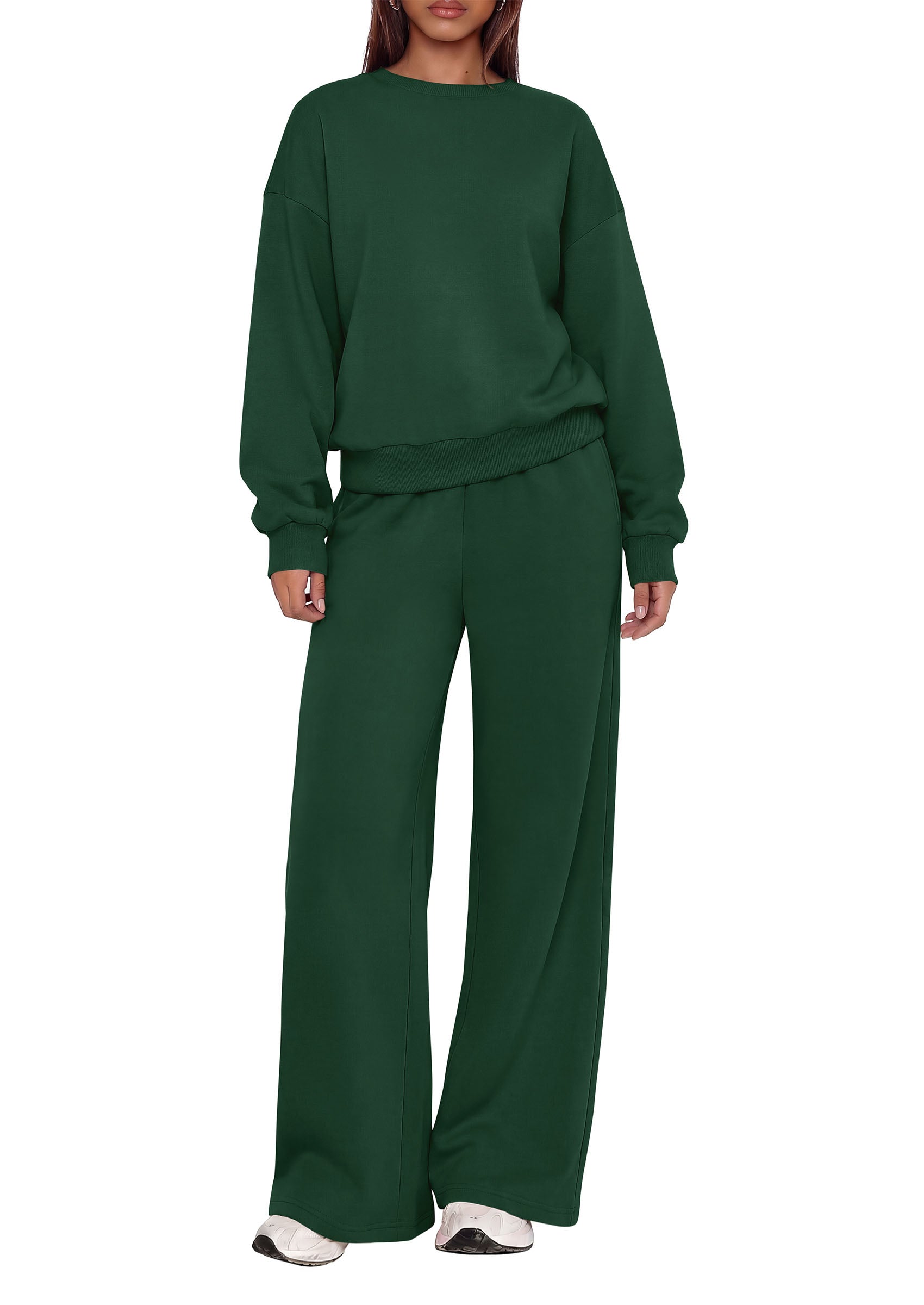 PRETTYGARDEN 2 Piece Lounge Sets for Women Casual Sweatsuits | Soft Stretchy,Drop Shoulder Crew Neck Sweatshirt & Wide Leg Pants,Workout Airport Matching Set Tracksuit,Fall Winter Outfits