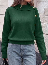 PRETTYGARDEN Womens Turtleneck Sweater Pullover Side Button Fall Clothes  Stretchy Knit,Dropped Shoulder,Ribbed Cuffs,Asymmetrical,Jumper Long Sleeve Tops,Work Office,2026 Winter Casual Outfits