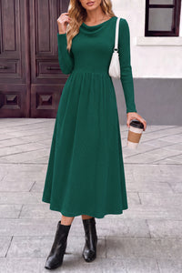 PRETTYGARDEN Women Casual Cowl Neck Long Sleeve Midi Dress