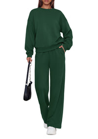 PRETTYGARDEN 2 Piece Lounge Sets for Women Casual Sweatsuits | Soft Stretchy,Drop Shoulder Crew Neck Sweatshirt & Wide Leg Pants,Workout Airport Matching Set Tracksuit,Fall Winter Outfits
