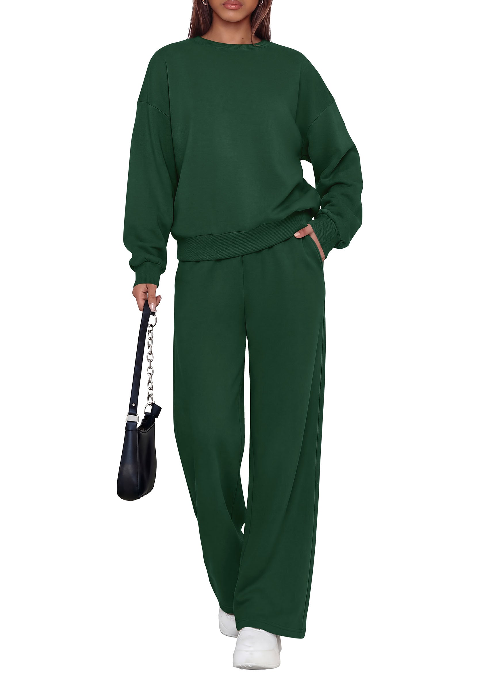 PRETTYGARDEN 2 Piece Lounge Sets for Women Casual Sweatsuits | Soft Stretchy,Drop Shoulder Crew Neck Sweatshirt & Wide Leg Pants,Workout Airport Matching Set Tracksuit,Fall Winter Outfits