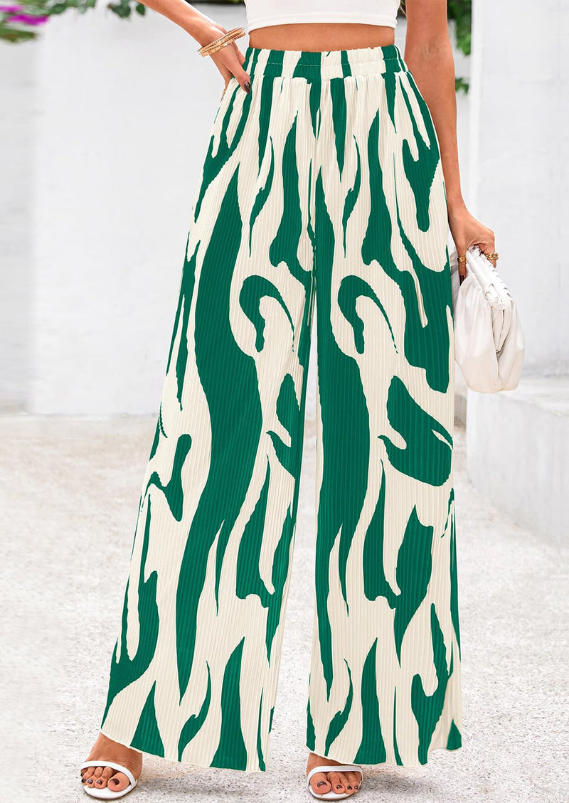 PRETTYGARDEN Womens Pants Dressy Casual Wide Leg Graphic Print Lounge Pants Women Comfy High Waist Pleated Palazzo Pants PRETTYGARDEN