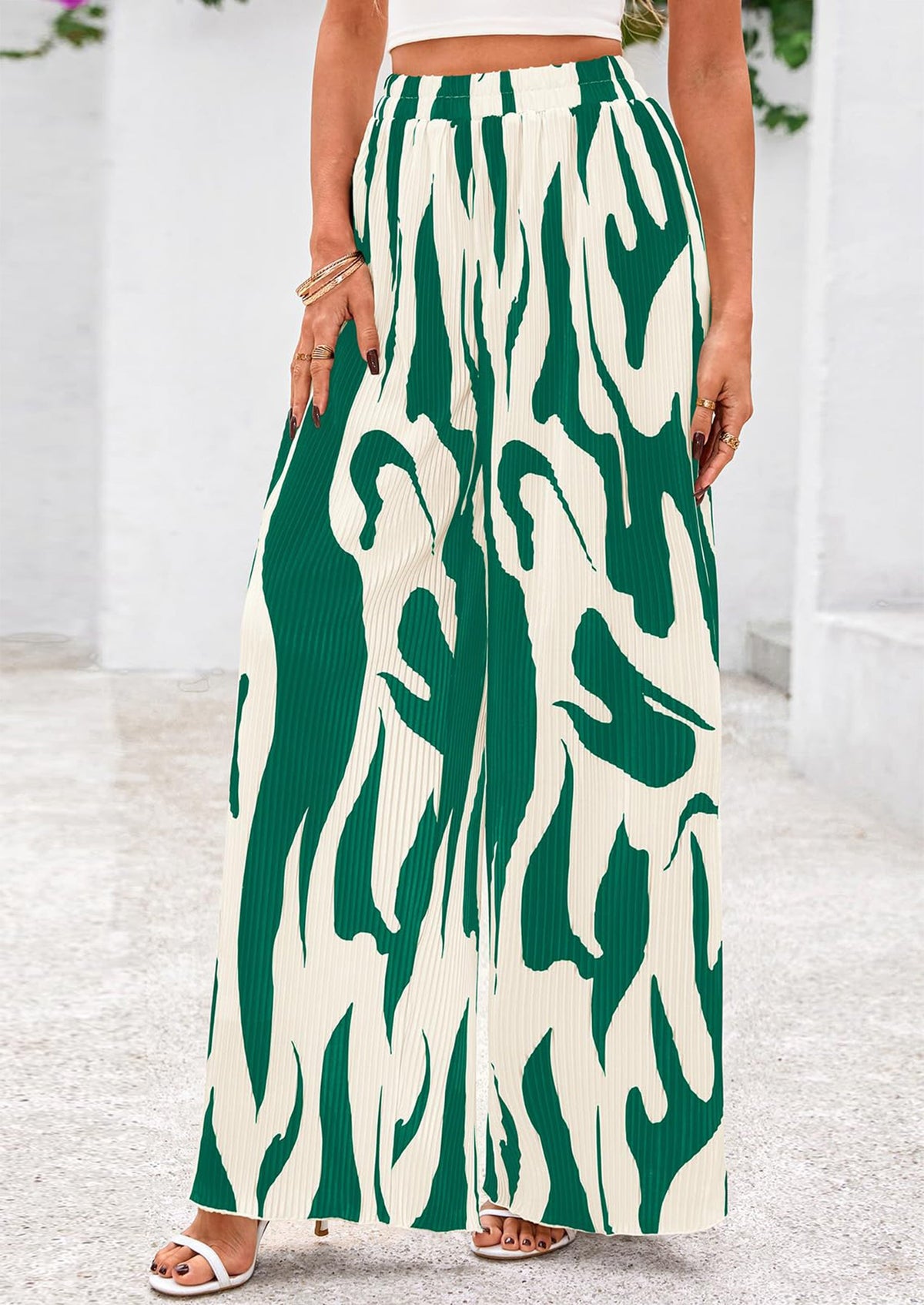 PRETTYGARDEN Womens Pants Dressy Casual Wide Leg Graphic Print Lounge Pants Women Comfy High Waist Pleated Palazzo Pants PRETTYGARDEN