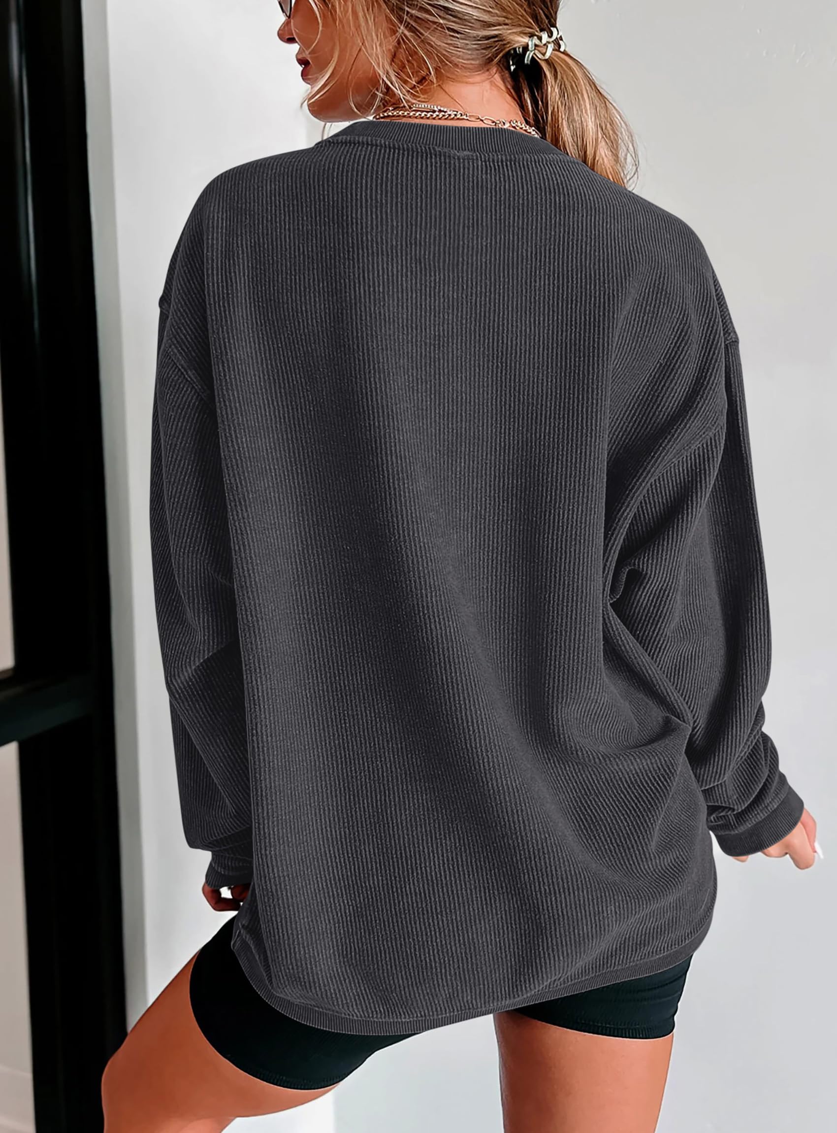 PRETTYGARDEN Women's Oversized Sweatshirt 2025 Fall Fashion Clothes Ribbed Corduroy Long Sleeve Going Out Pullover Tops