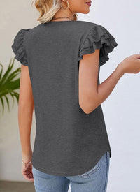 Summer Basic Casual Ruffle Short Sleeve V Neck Tops