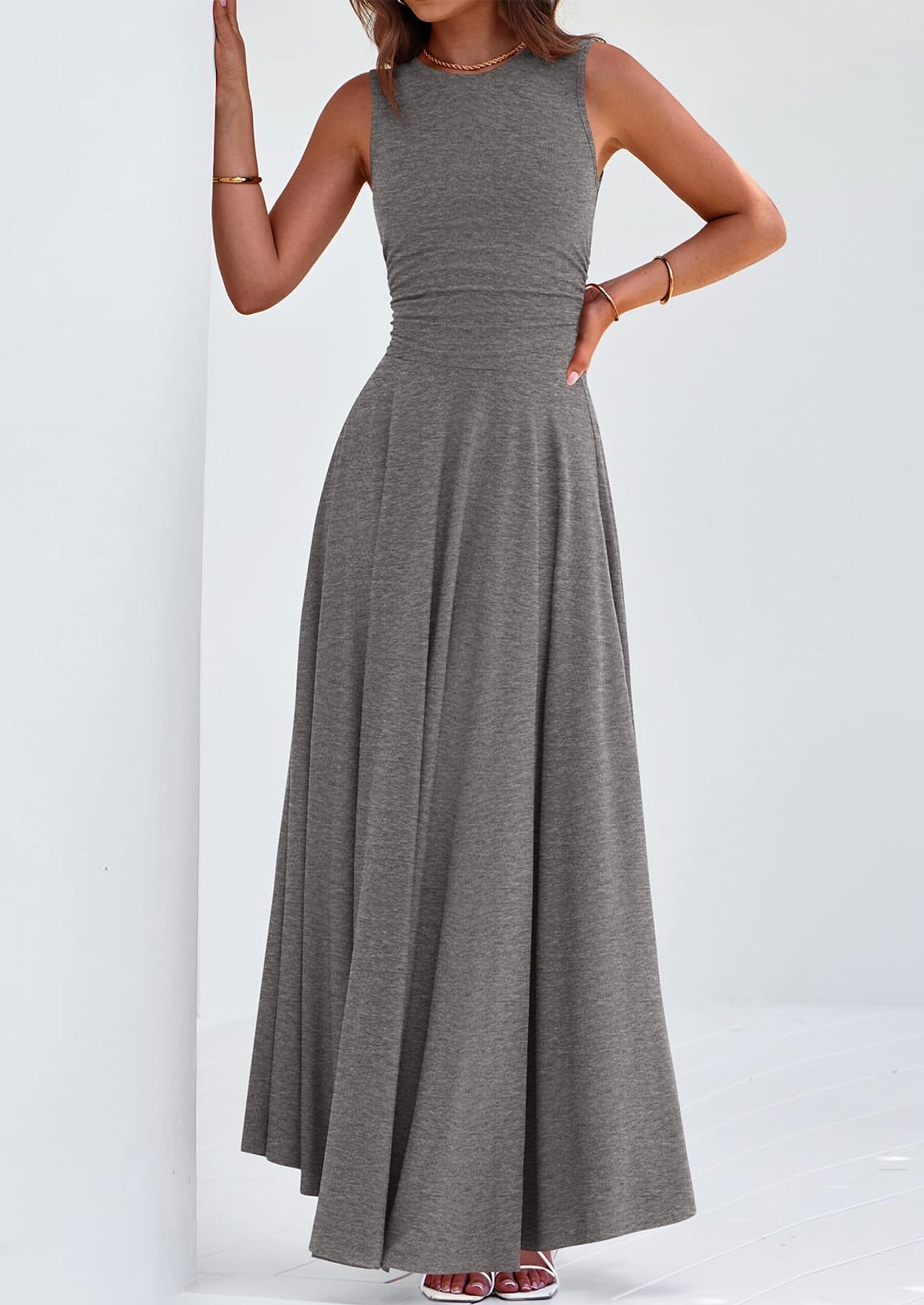 PRETTYGARDEN Womens Spring Dresses Casual Sleeveless Crewneck Aline Maxi Dress Stretch Tank Flowy Long Dresses
