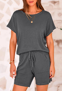 PRETTYGARDEN Two Piece Set for Women Summer Lounge Sets Shorts And Short Sleeve Tops Knitted Matching Travel Spring Outfits PRETTYGARDEN