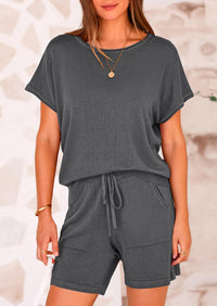 PRETTYGARDEN Two Piece Set for Women Summer Lounge Sets Shorts And Short Sleeve Tops Knitted Matching Travel Spring Outfits PRETTYGARDEN