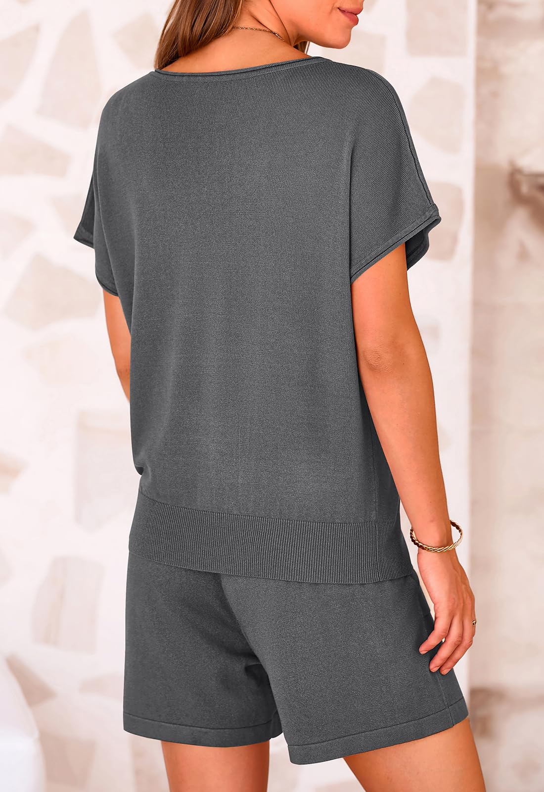 PRETTYGARDEN Two Piece Set for Women Summer Lounge Sets Shorts And Short Sleeve Tops Knitted Matching Travel Spring Outfits PRETTYGARDEN