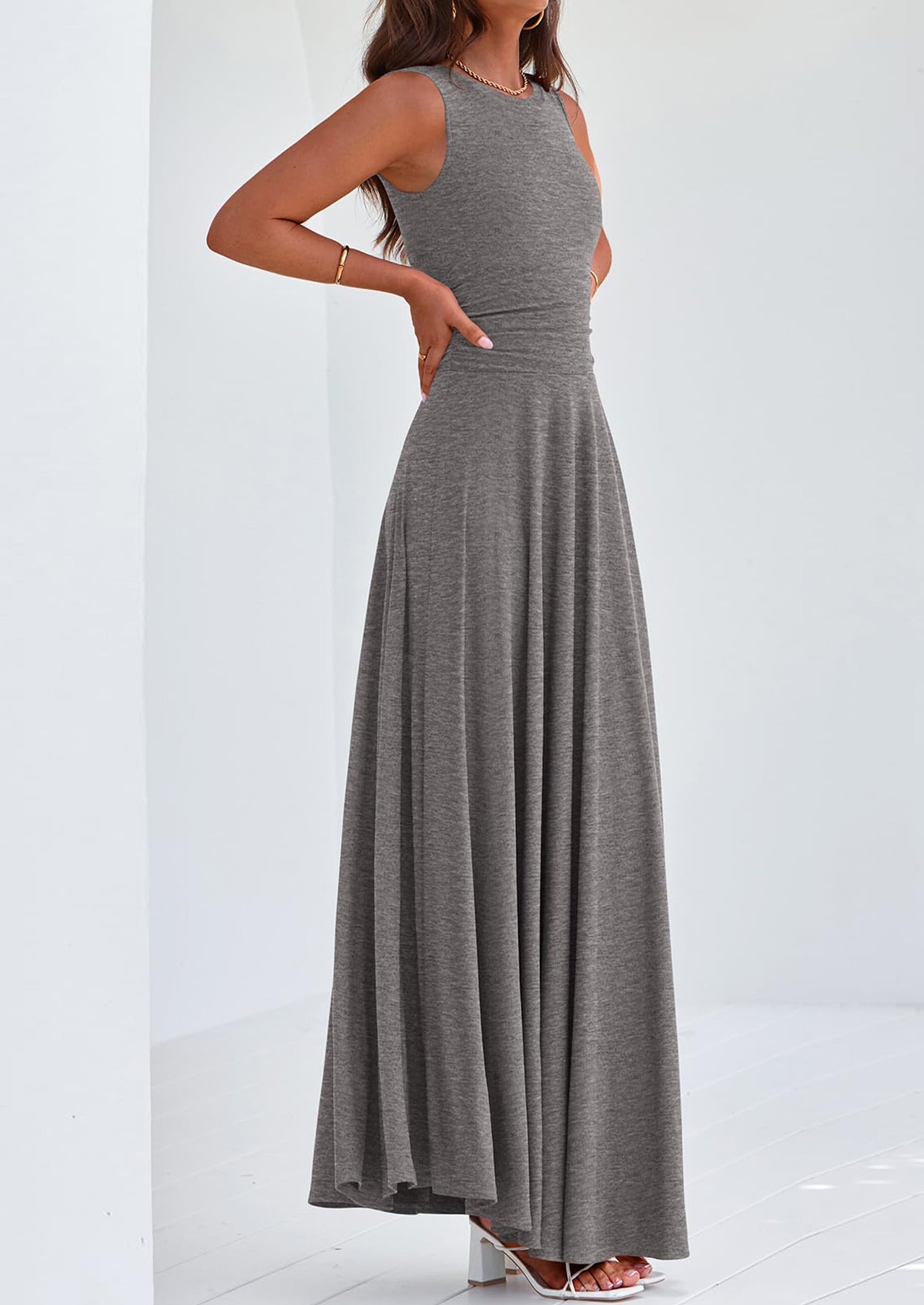 PRETTYGARDEN Womens Spring Dresses Casual Sleeveless Crewneck Aline Maxi Dress Stretch Tank Flowy Long Dresses
