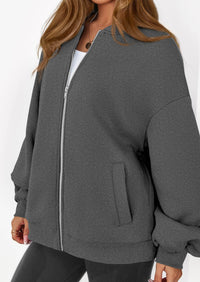 KIRUNDO Oversized Sweatshirt for Women Zip Up Bomber Jacket Fall Fashion Casual Long Sleeve Outerwear Winter Outfits PRETTYGARDEN