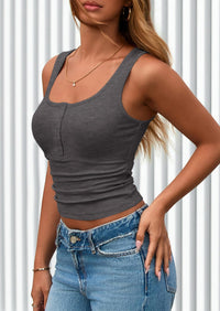 PRETTYGARDEN Womens Summer Tank Tops Ribbed Knit Slim Fit Sleeveless Henley Shirts Casual Basic Button Up Blouse PRETTYGARDEN