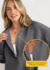 PRETTYGARDEN Womens Fashion Oversized Long Sleeve Hoodie Button Down V Neck Sweatshirt Side Slit Casual Pullover Tops