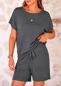 PRETTYGARDEN Two Piece Set for Women Summer Lounge Sets Shorts And Short Sleeve Tops Knitted Matching Travel Spring Outfits PRETTYGARDEN