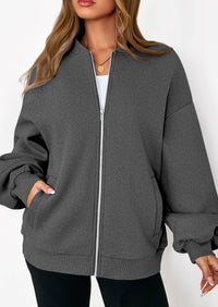 KIRUNDO Oversized Sweatshirt for Women Zip Up Bomber Jacket Fall Fashion Casual Long Sleeve Outerwear Winter Outfits PRETTYGARDEN