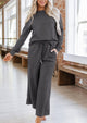 2 Piece Outfits Fall Casual Long Sleeve Pullover Tops and Wide Leg Pants Knitted Lounge Sets