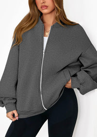 KIRUNDO Oversized Sweatshirt for Women Zip Up Bomber Jacket Fall Fashion Casual Long Sleeve Outerwear Winter Outfits PRETTYGARDEN