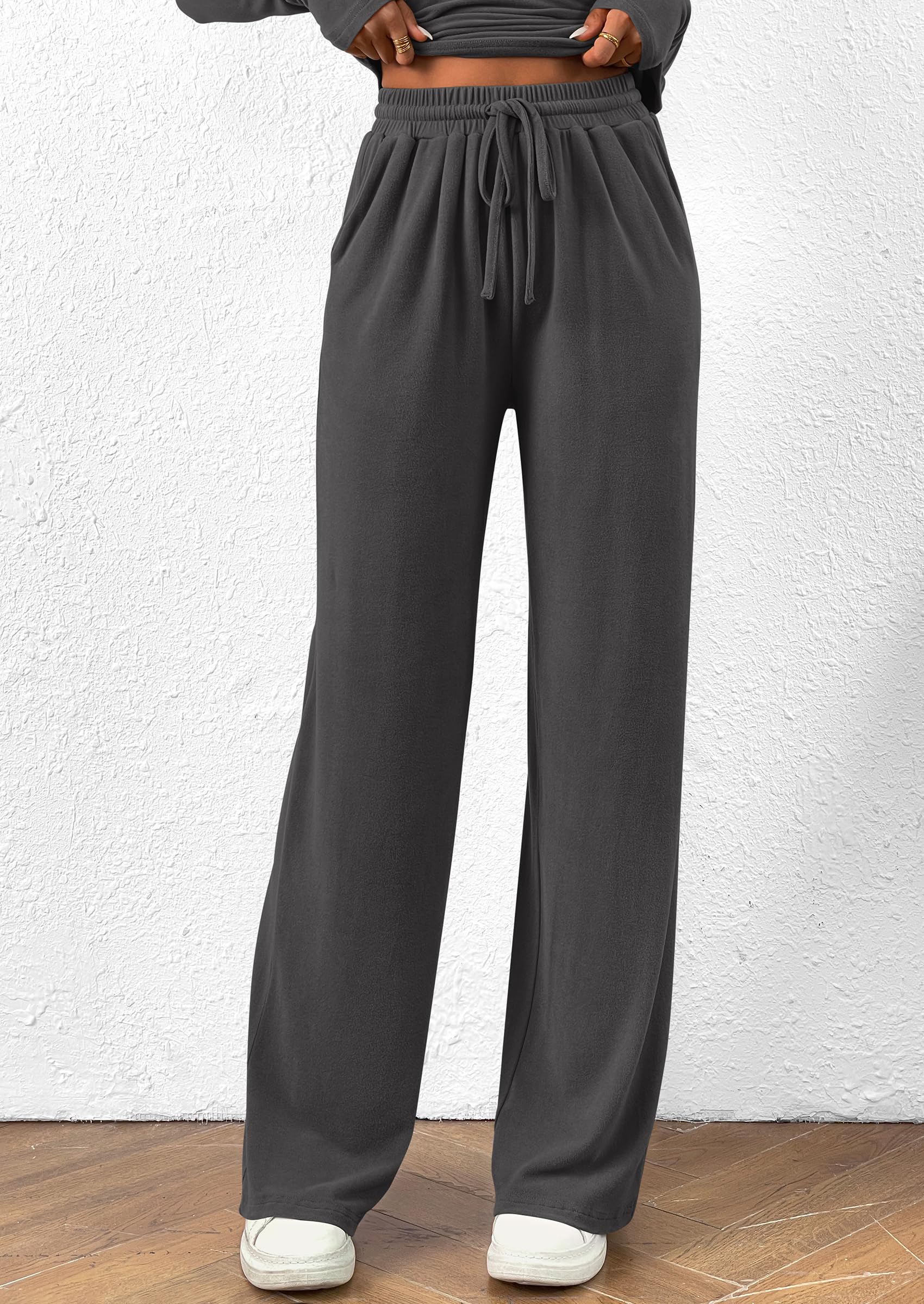 PRETTYGARDEN Women's 2 Piece Lounge Sets Asymmetrical Long Sleeve T Shirt Wide Leg Pants Casual Outfits Tracksuit