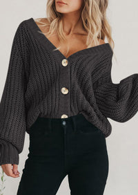 PRETTYGARDEN Women's Chunky Knit Open Front Sweater Long Sleeve Button Loose Short Cardigan Outerwear Coats