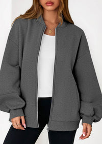 KIRUNDO Oversized Sweatshirt for Women Zip Up Bomber Jacket Fall Fashion Casual Long Sleeve Outerwear Winter Outfits PRETTYGARDEN