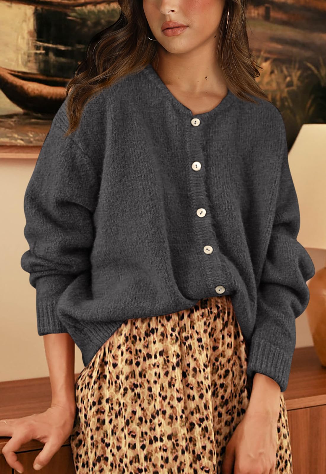 PRETTYGARDEN Long Sleeve Crewneck Button Down Womens Sweaters Fall Open Front Chunky Cardigan Sweaters for Women PRETTYGARDEN