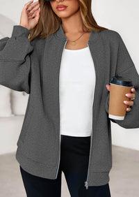KIRUNDO Oversized Sweatshirt for Women Zip Up Bomber Jacket Fall Fashion Casual Long Sleeve Outerwear Winter Outfits PRETTYGARDEN