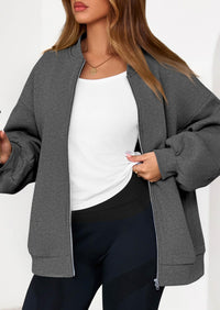 KIRUNDO Oversized Sweatshirt for Women Zip Up Bomber Jacket Fall Fashion Casual Long Sleeve Outerwear Winter Outfits PRETTYGARDEN