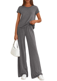 PRETTYGARDEN Women's 2026 Summer 2 Piece Matching Lounge Sets Short Sleeve Shirts Wide Leg Pants Travel Airport Outfits