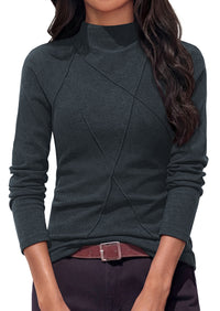 PRETTYGARDEN Women's Fall Mock Neck Long Sleeve Shirts | Soft Stretchy Knit,Geometric Seam Stitching,Slim Fitted Basic Tees,Thermal Casual Wear,Daily Work Layering Winter Tunic Top