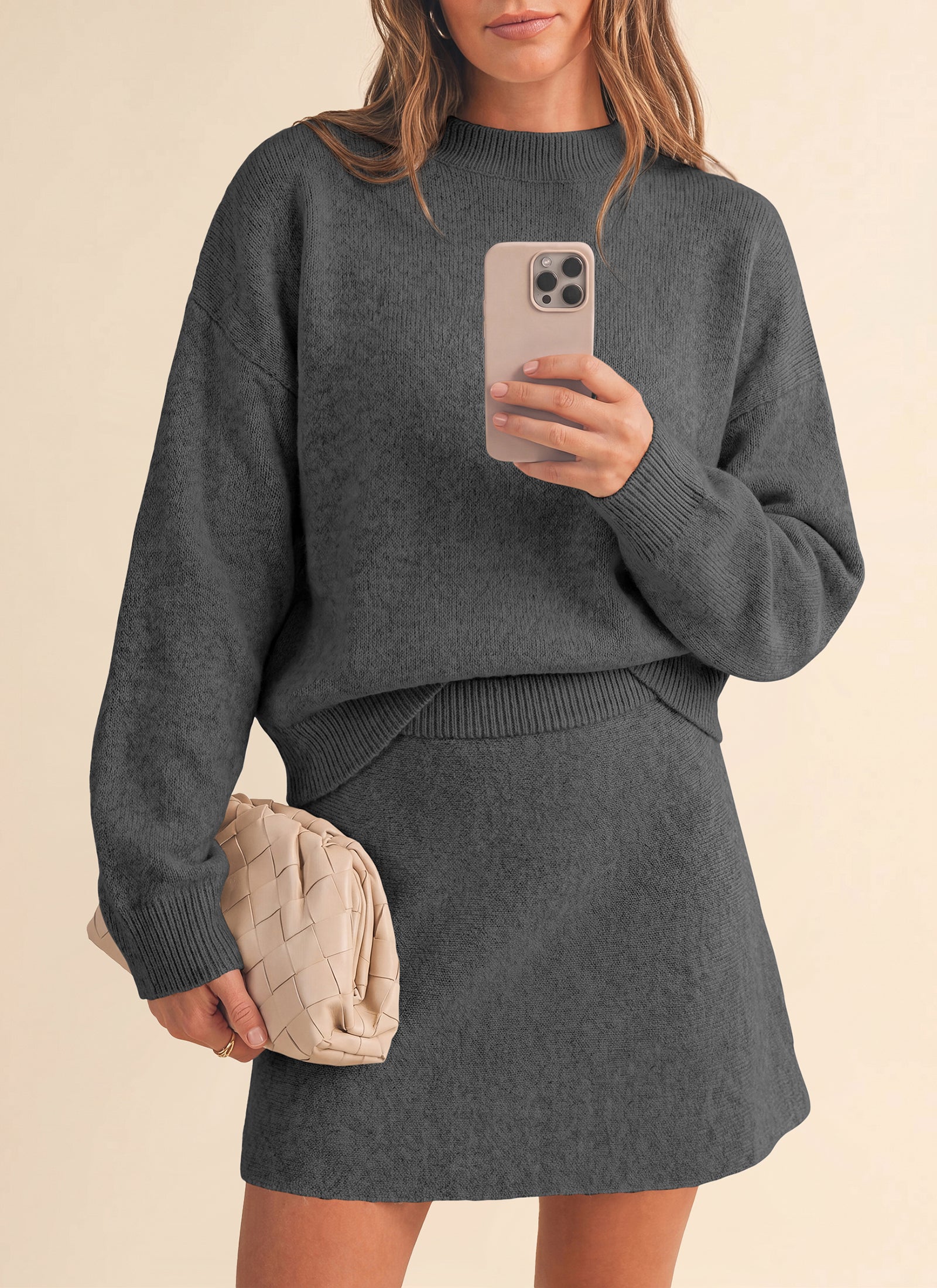 PRETTYGARDEN 2 Piece Sets For Women Sweater Mini Skirt Set