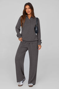 PRETTYGARDEN Women Fall 2 Piece Outfits Sweatsuits Quarter Button Long Sleeve Sweatshirt Wide Leg Pants Tracksuit Lounge Sets