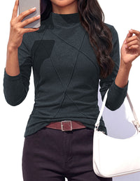 PRETTYGARDEN Women's Fall Mock Neck Long Sleeve Shirts | Soft Stretchy Knit,Geometric Seam Stitching,Slim Fitted Basic Tees,Thermal Casual Wear,Daily Work Layering Winter Tunic Top