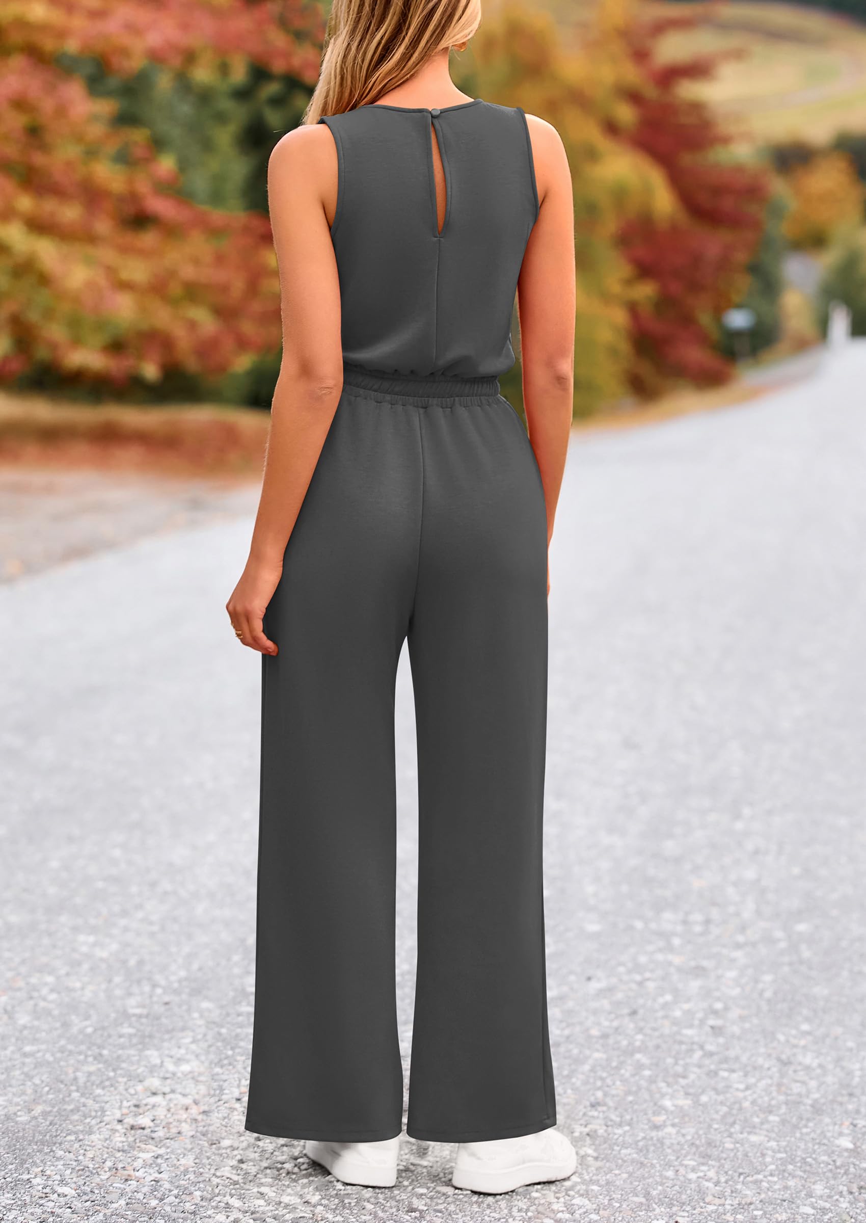 PRETTYGARDEN Womens Jumpsuits Summer Casual One Piece Outfits Sleeveless Wide Leg Long Pants Rompers