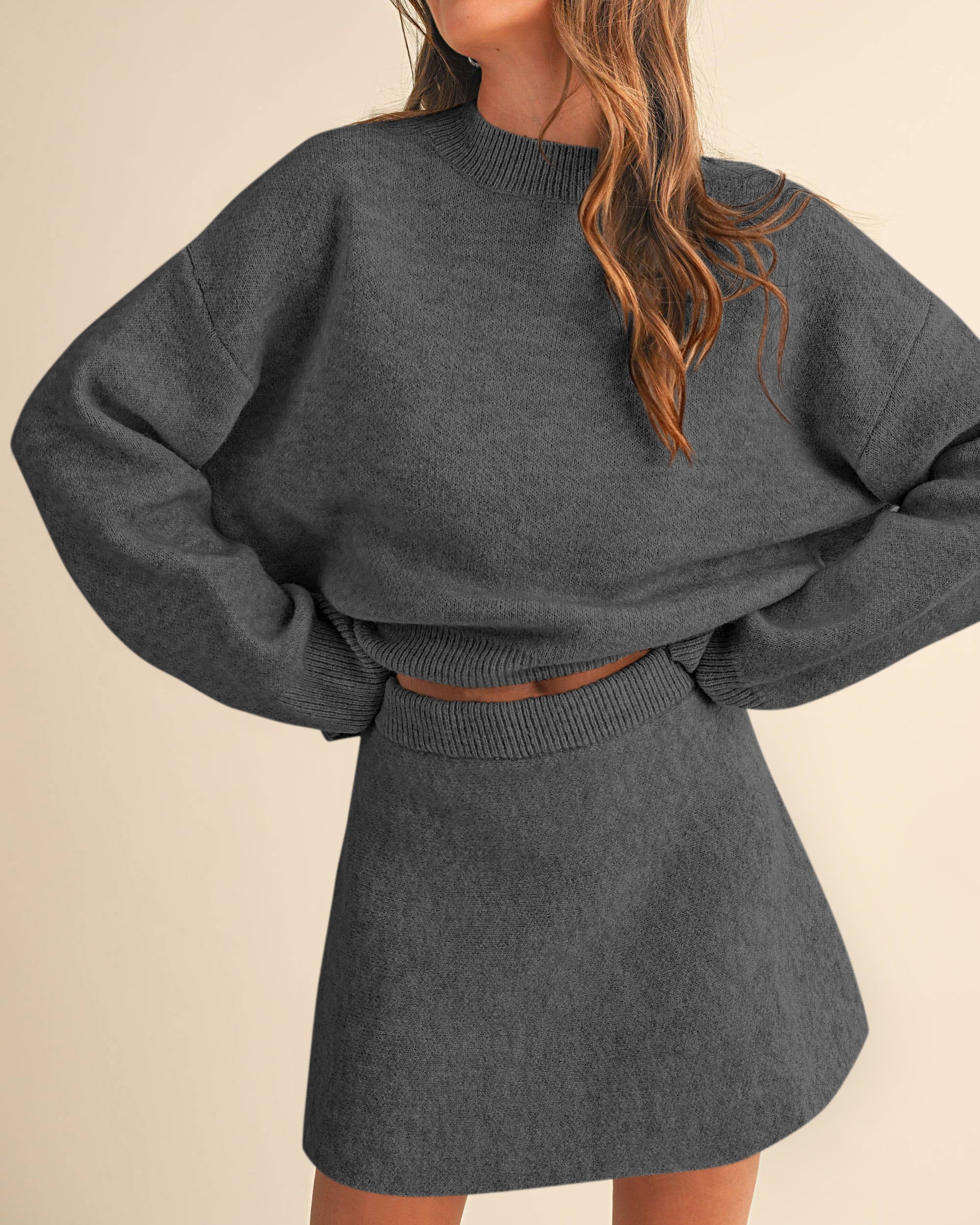 PRETTYGARDEN 2 Piece Sets For Women Sweater Mini Skirt Set