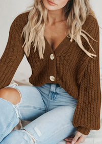 PRETTYGARDEN Women's Chunky Knit Open Front Sweater Long Sleeve Button Loose Short Cardigan Outerwear Coats