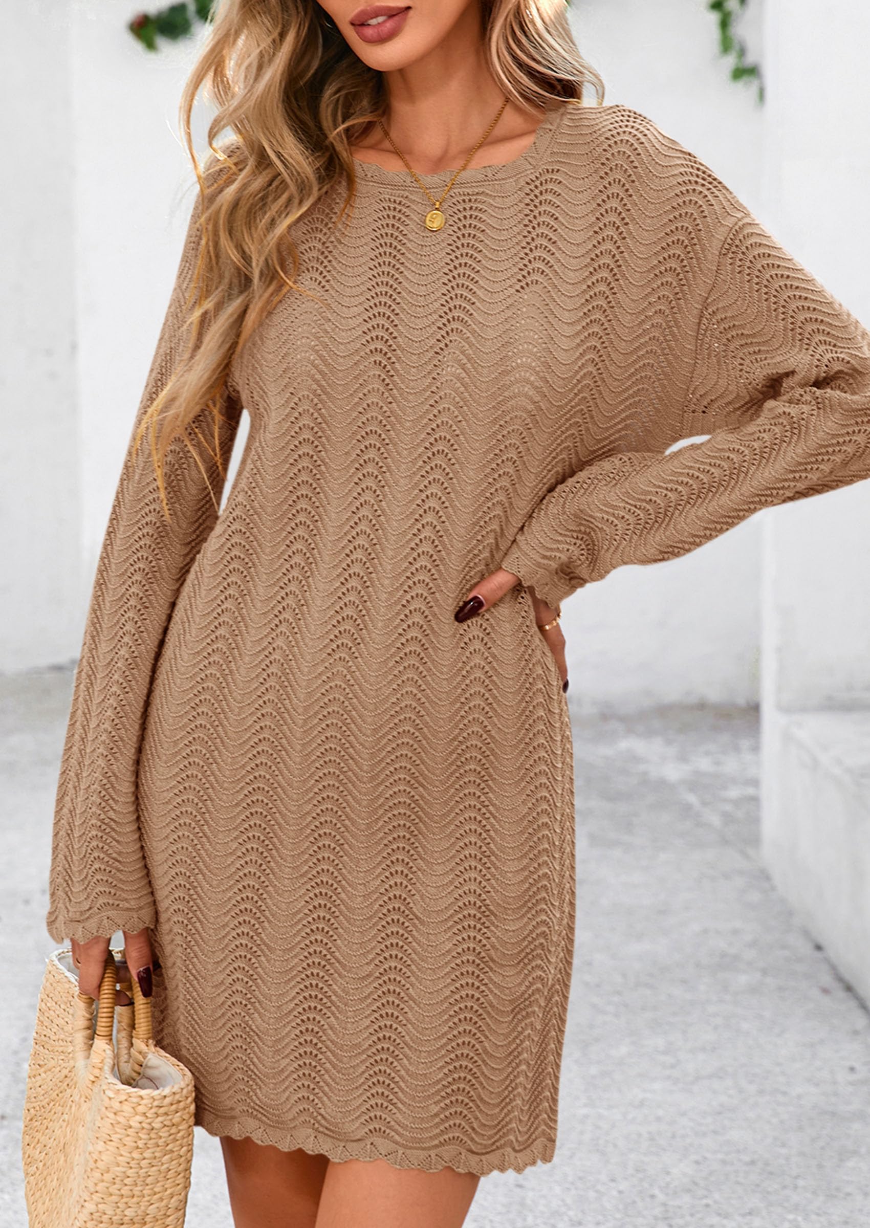 PRETTYGARDEN Women's Swimsuit Cover Up Summer Bathing Suit Swimwear Crochet Knit Dress Fashion Beach Vacation Clothes