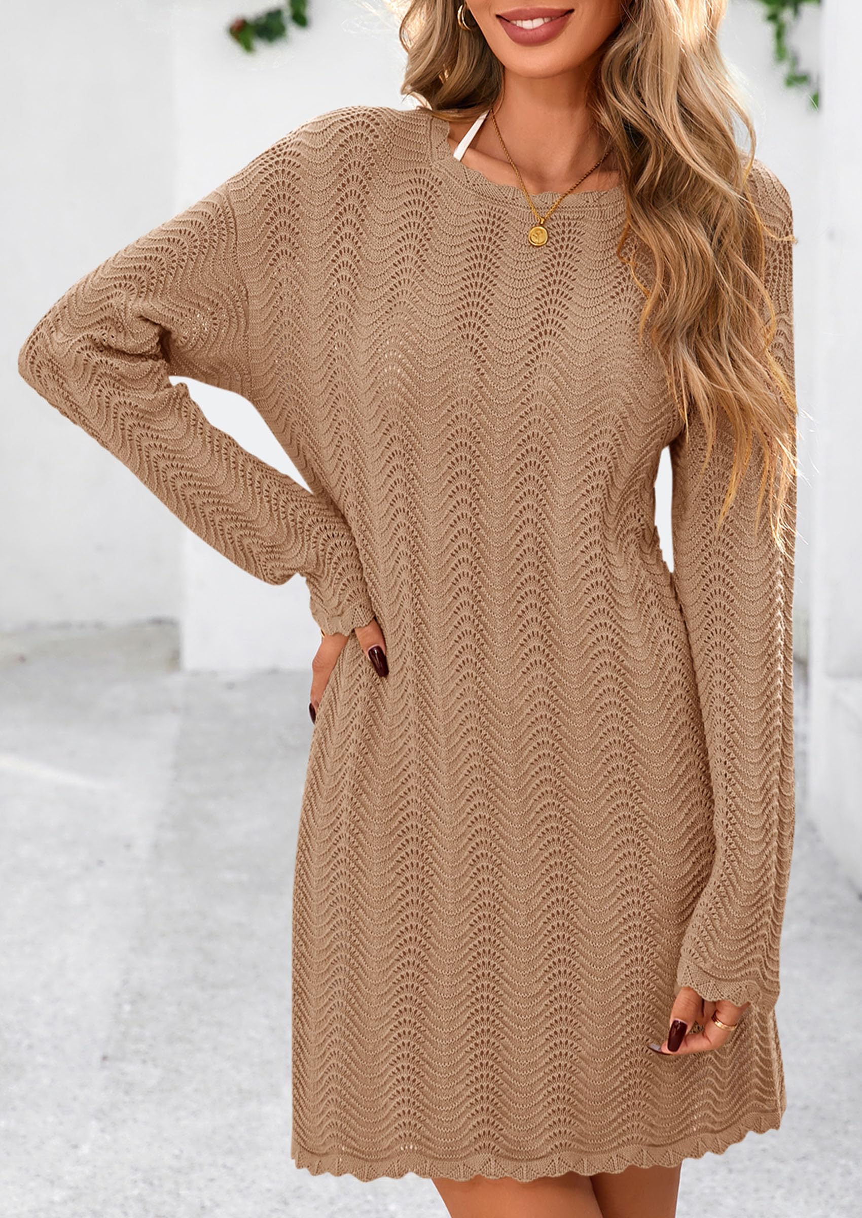 PRETTYGARDEN Women's Swimsuit Cover Up Summer Bathing Suit Swimwear Crochet Knit Dress Fashion Beach Vacation Clothes